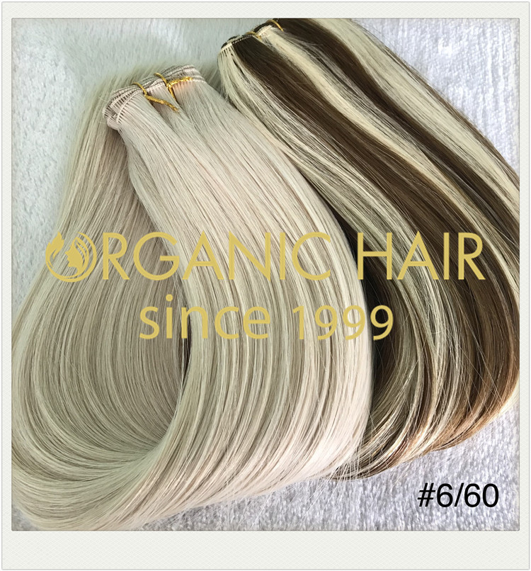 Piano color #P6/60 hand tied weft hair extensions  